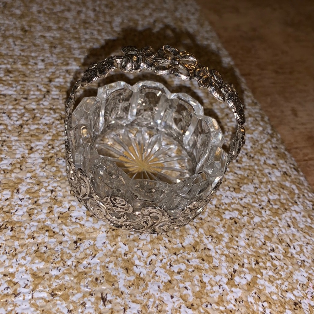 OTCO silver/crystal tea light holder?VINTAGE ITALY